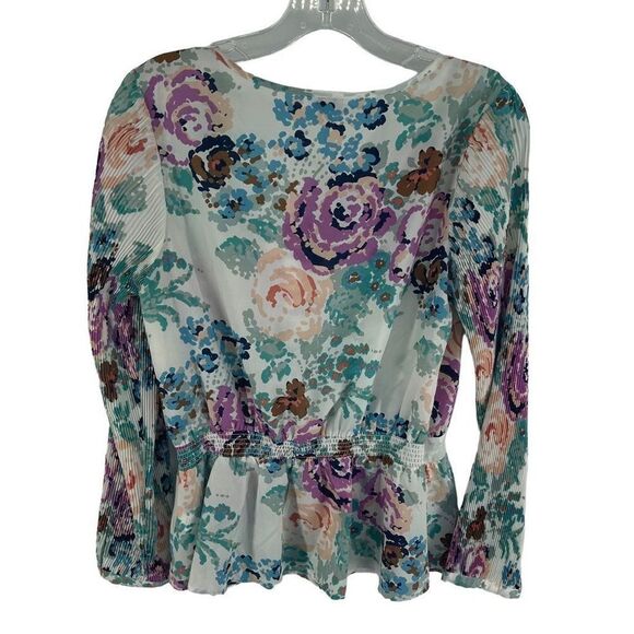 Charming Charlie Women's Floral Top Blouse Long Sleeve Peplum Multicolor Medium - Picture 10 of 16